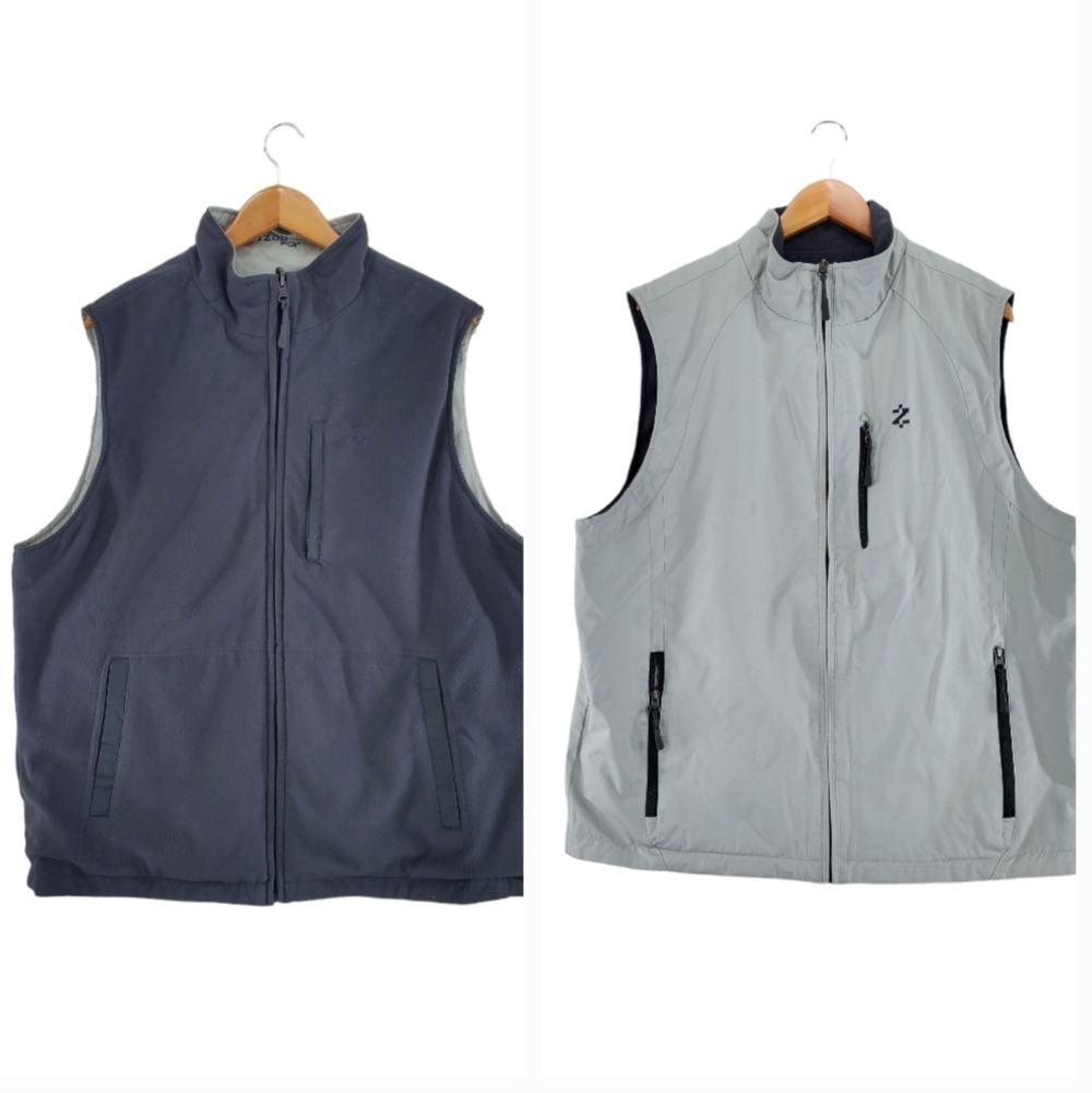 IZOD Performx Reversible Vest Mens L Gray Silver Full Zip Fleece Jacket
